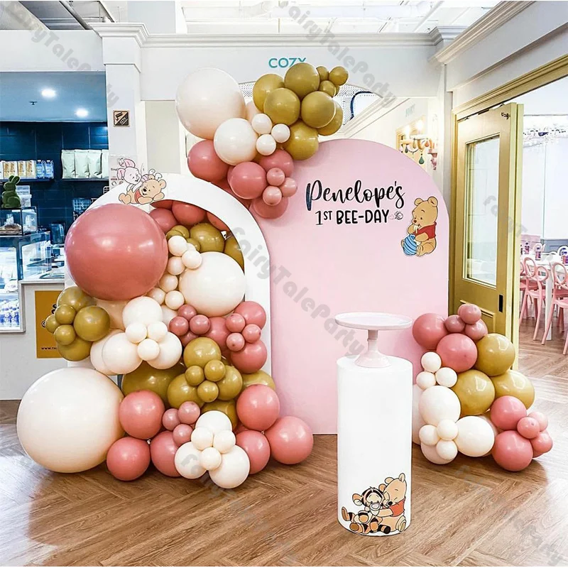 

125pcs Dusty Pink Cocoa Cream Peach Doubled Balloon Garland Kit Bee Day Party Balloon Arch Baby Shower Gender Reveal Supplies