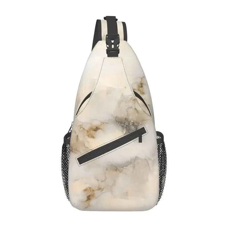 

Нагрудная Сумка-слинг под золото и бежевый мрамор, элегантный современный мужской рюкзак на плечо, Повседневная сумка для велоспорта, кемпинга