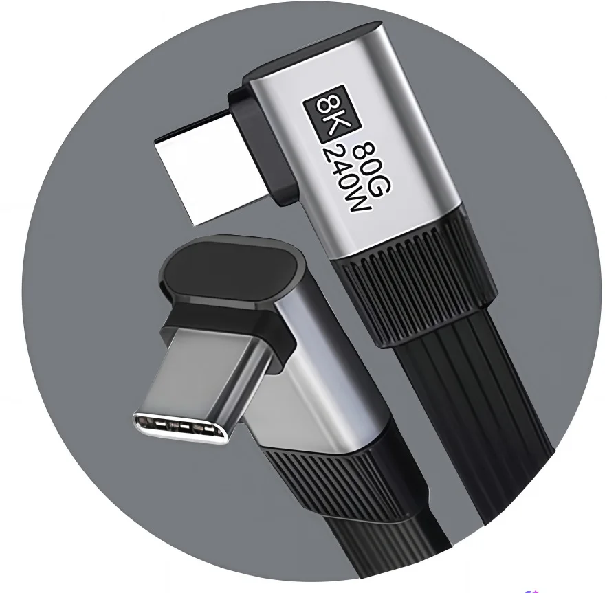 High-Speed Right Angle USB-C to USB-C Fast Charging Cable - 240W 90-Degree Connector