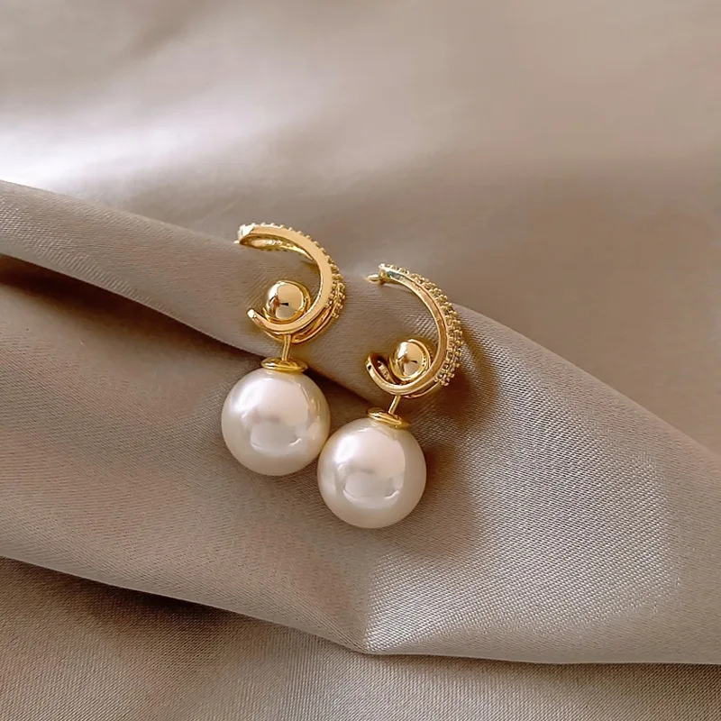 Fashion Women Crystal Pearl Earrings Hollow Heart Ear Stud Drop Dangle  Wedding
