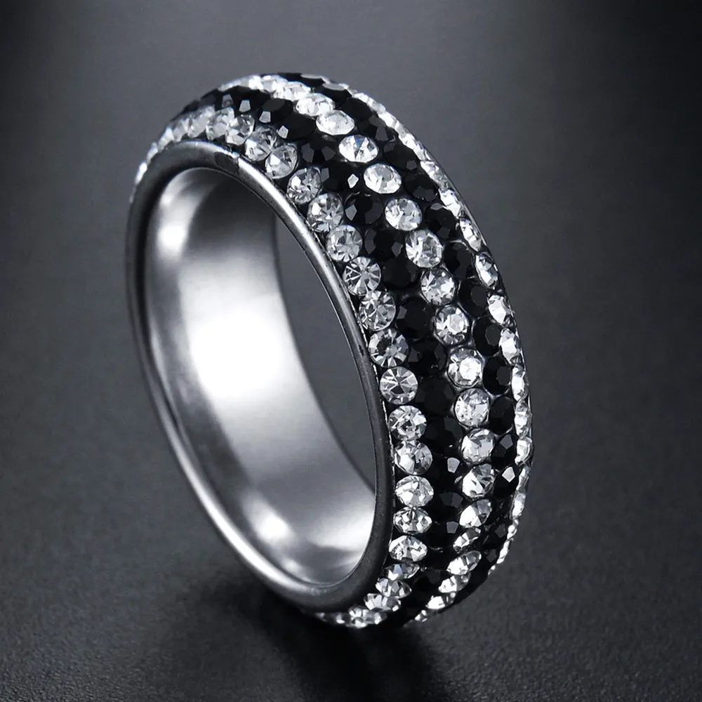 Unique Allergy Free Silvery 5 Row Lines Ring Rainbow Color Crystal 1PC Rhinestone Stainless Steel Rings crystal rings stainless steel rings stone rings fashion rings finger rings fashion ring metal rings