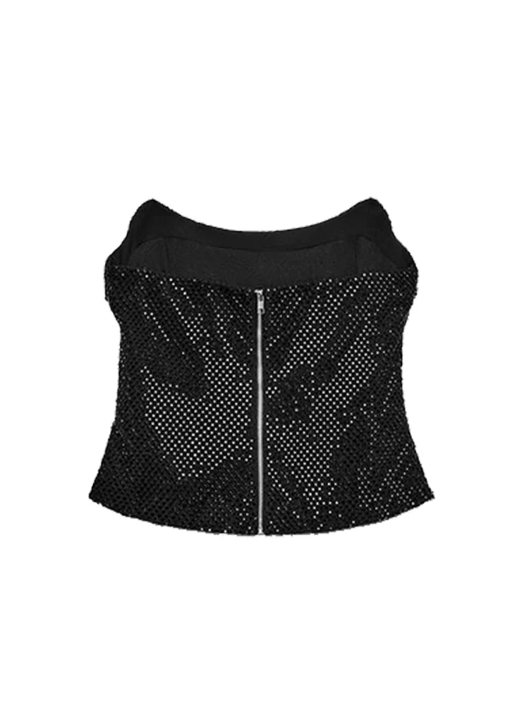 Zweiteiliger Damenanzug mit Pailletten, Neckholder, ärmellos, aushöhlen, Oberteil, kurzer Rock, 2025, schicke Dame, täglich, lässig, Abendparty-Outfits