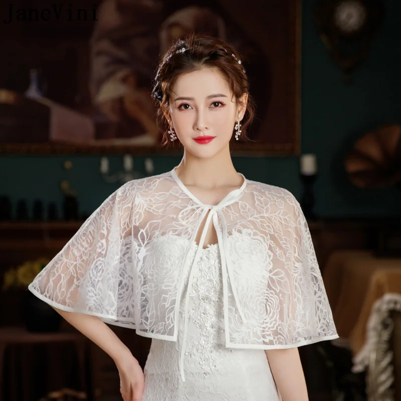 

JaneVini White Lace Bolero Jacket for Wedding Dress Sheer Women Cape Wrap Bridal Shrug Coat Summer Bolero Sposa Mariage Mariee