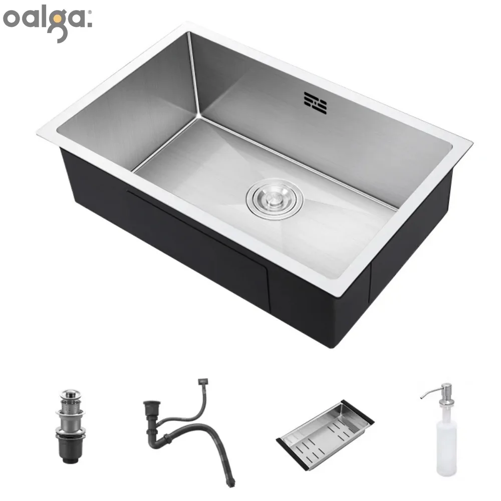 304 Stainless Steel Kitchen Sink Single Bowl Basin Undermount Handmade Brushed Narrow Edge Bar Sink with Drain Accessories