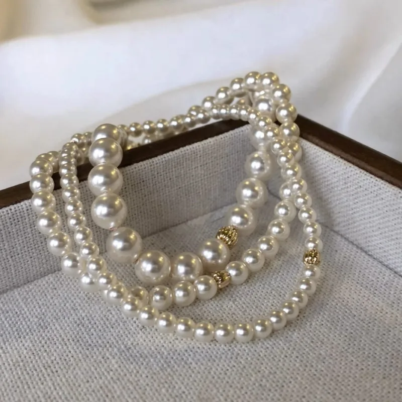 French Retro Pearl Elastic Chain Bracelet for Women Men Versatile Temperament Bracelets Party Jewelry Gifts