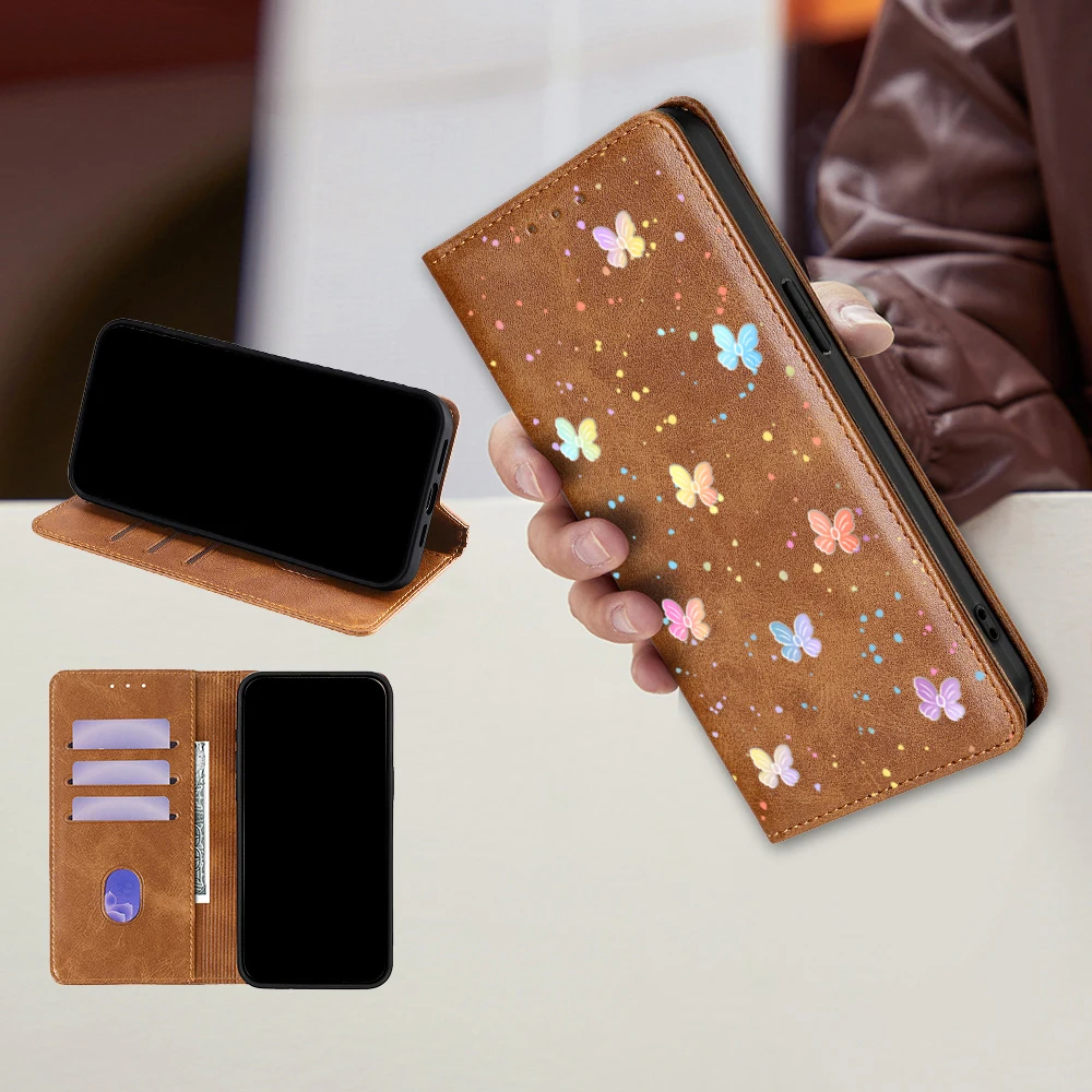 Elegant Butterfly Motif Leather Wallet Flip Cover