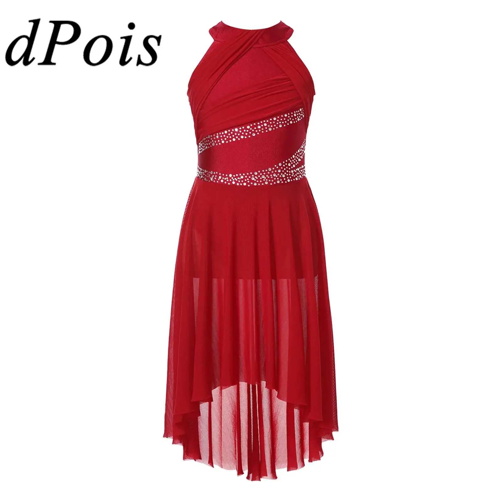 

Kids Girls Sleeveless Rhinestone Ballet Gymnastics Leotard Dresses for Children's Ice Skating Dancewear Lyrical Dance Dress