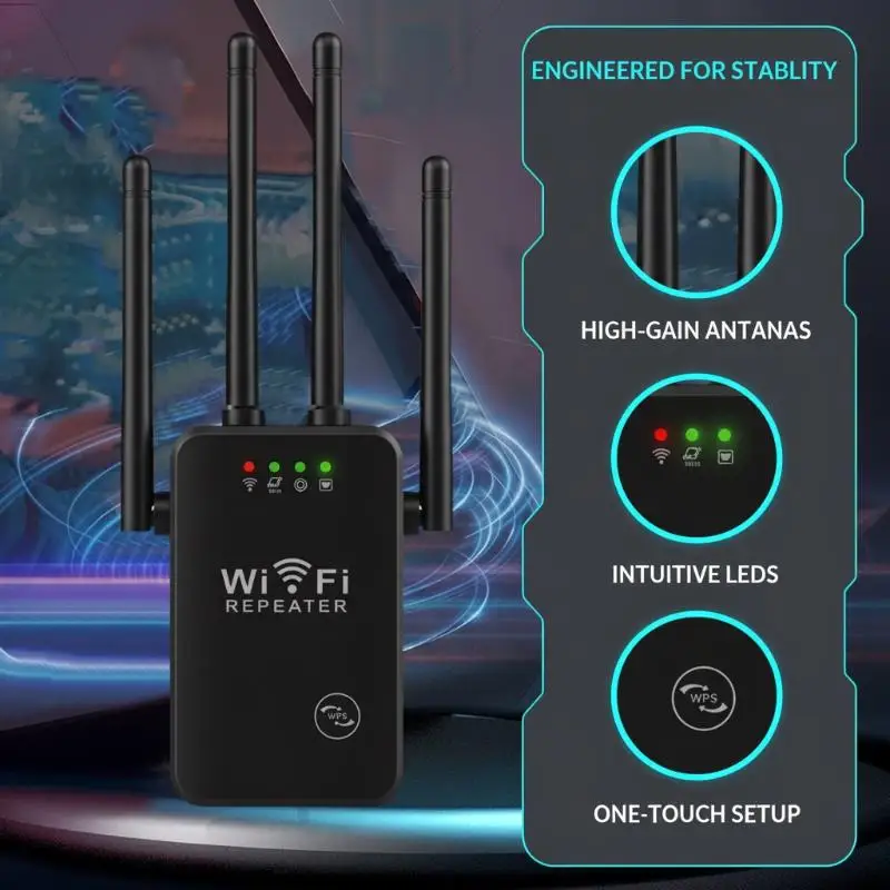 300Mbps WiFi 리피터 벽면 플러그형 범위 확장기 신호 증폭기 (대형 주택, 아파트, 사무실용)