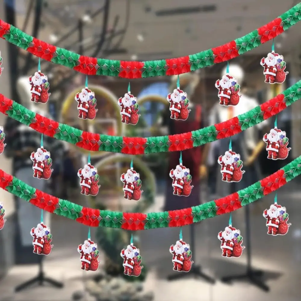 Holiday Party Christmas Banner Decoration Honeycomb Paper Pull Flower Pendant Santa Ceiling Arrangement Decoration Banner