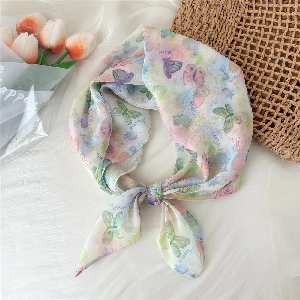 

63cm Luxury Brand silk Scarf Spring Square Neckerchief Shawl Wrap Hijab Bandana Women Female Foulard Neck scarfs Elegant Scarves