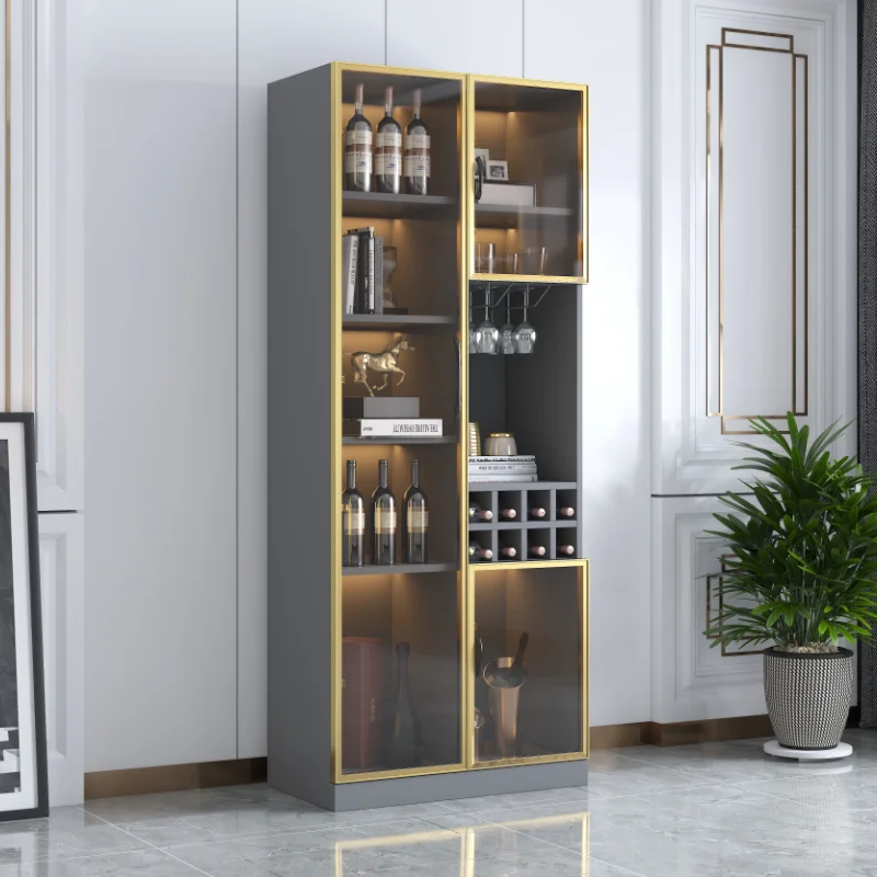 Stainless steel metal cabinet European light luxury wine cabinet display glass red rack