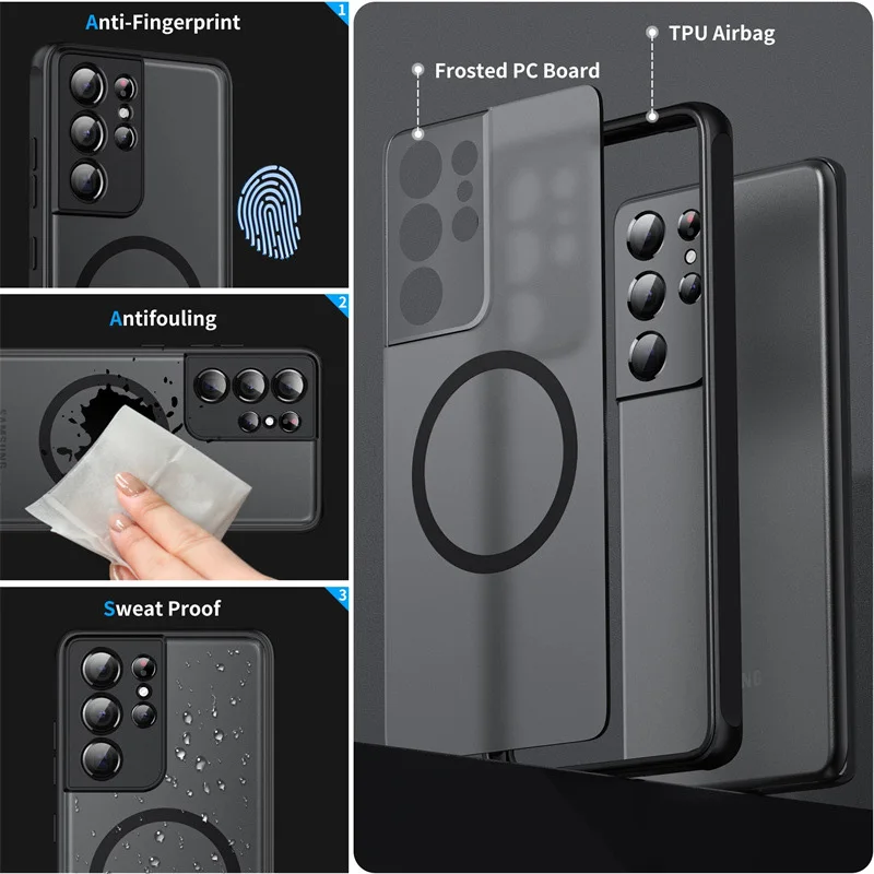 Elegant Matte Magnetic Fashion Phone Case - Premium Hard Shell with Anti-Collision Protection