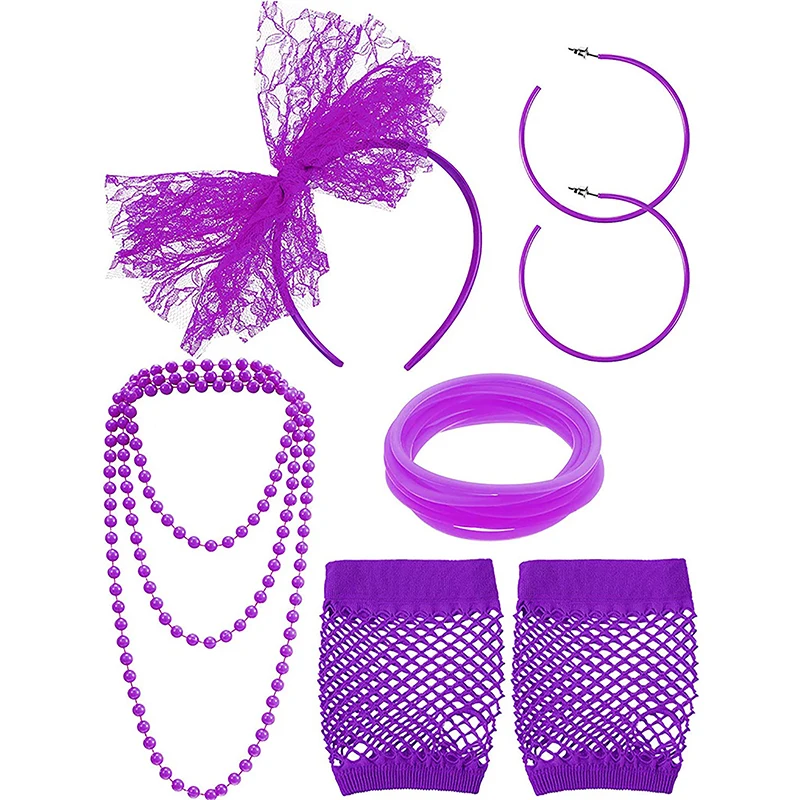 Set Accessori Anni '20 Great Gatsby 5 Pezzi, Guanti, Cerchietto, Collana Di Perle, Orecchini E Bacchetta, Nero, Per Feste Vintage E Charleston