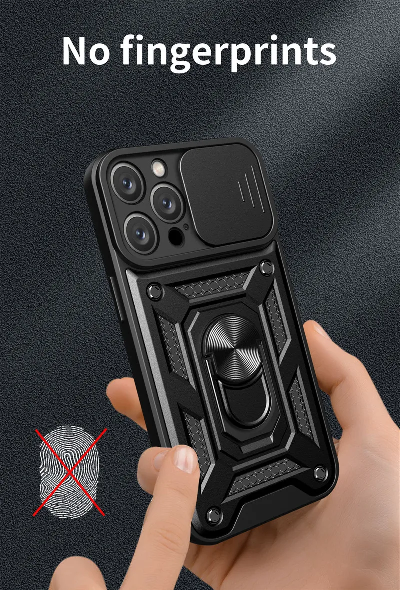 Military Grade Bumper Armor Case with Ring Cover and Slide Lens Protector