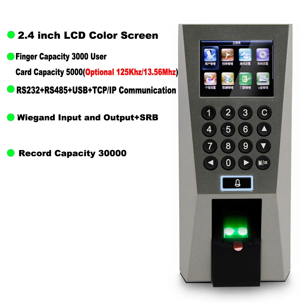 

2.4inch Standalone Door Access Control System TCP/IP 3000 User Fingerprint Biometric Time Attendance Access Control Controller