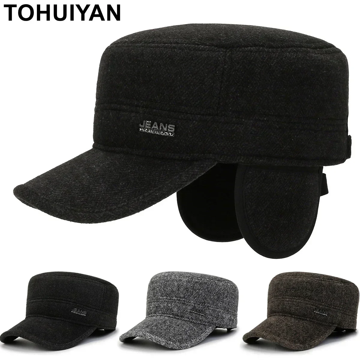 Flat cap Men Winter Warm Plush Military Earmuff Outdoor