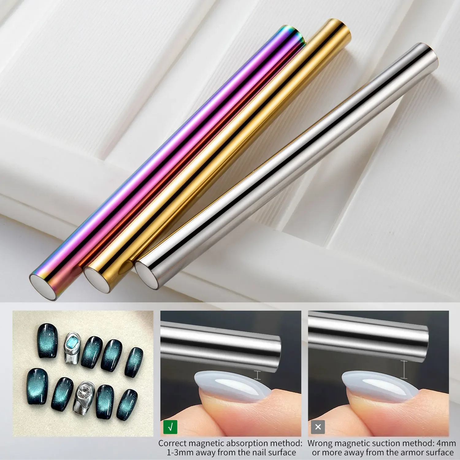 1PC Cat Eye Nail Magnetic Stick Cylindrical Magnet for Cat Eye UV Gel Polish Snowlight Glitter Effect Manicure Design