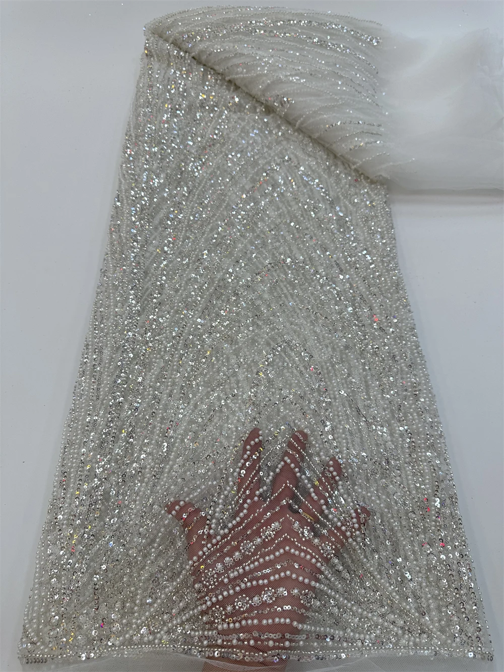 

Кружевная ткань Madison ручной работы с бисером, нигерийская вышивка, свадебное роскошное вечернее платье, французское Тюлевое Африканское платье с блестками 5 ярдов QF0919