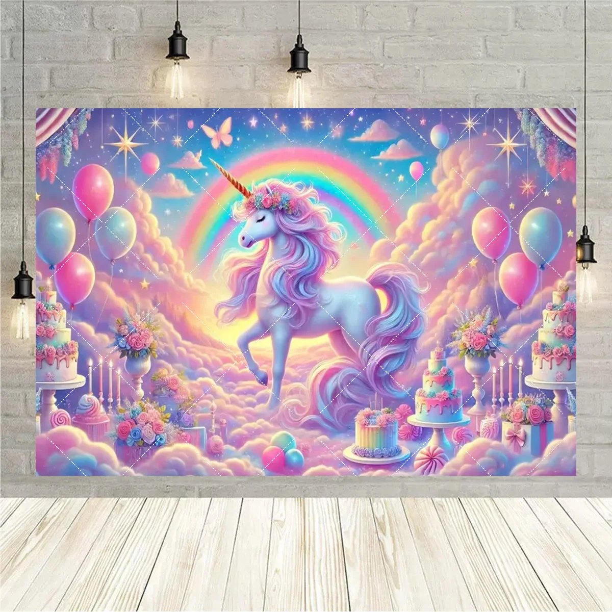 Einhorn Thema Hintergrund Elf Prinzessin Regenbogen Geburtstag Party Liefert Kuchen Tisch Dekor Baby Party Geschenke Fotos Requisiten Hintergrund – Detail 11