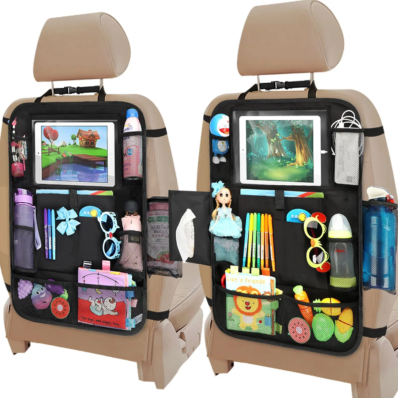 Organizador Para Banco Traseiro Do Carro - 9 Bolsos E Suporte Tablet