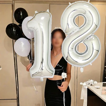 1PC Silver Foil Number Balloon 40inch Big Size Digital 0-9 Birthday Balloons Wedding Party Gatherings Home DIY Decoration Props
