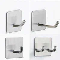 2PCS 304 Stainless Steel Single Hook Adhesive Hook Creative Hook No Punching Wall Metal Traceless Clothes Hook 1