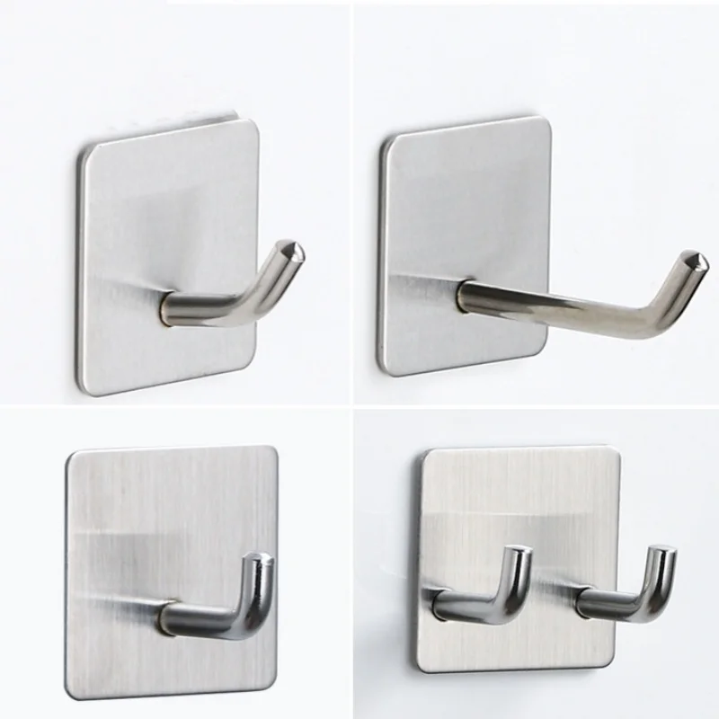 4PCS Single Hook Adhesive Hook 304 Stainless Steel Creative Hook No Punching Wall Metal Traceless Clothes Hook 2