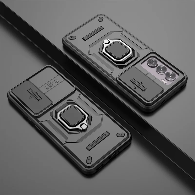 Slide Camera Ring Holder Armor Phone Case with Magnetic Back Cover