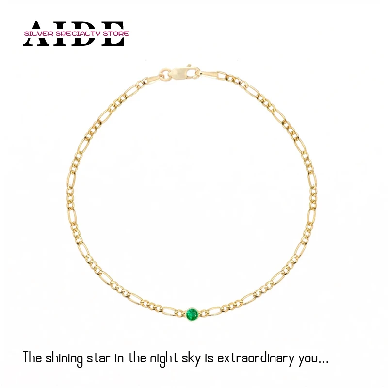 

AIDE Plata S925 Silver Pulsera with Crystal Red Stone Stacking Bracelet For Women Gold Figaro Chain on the Wrist Wedding Gifts