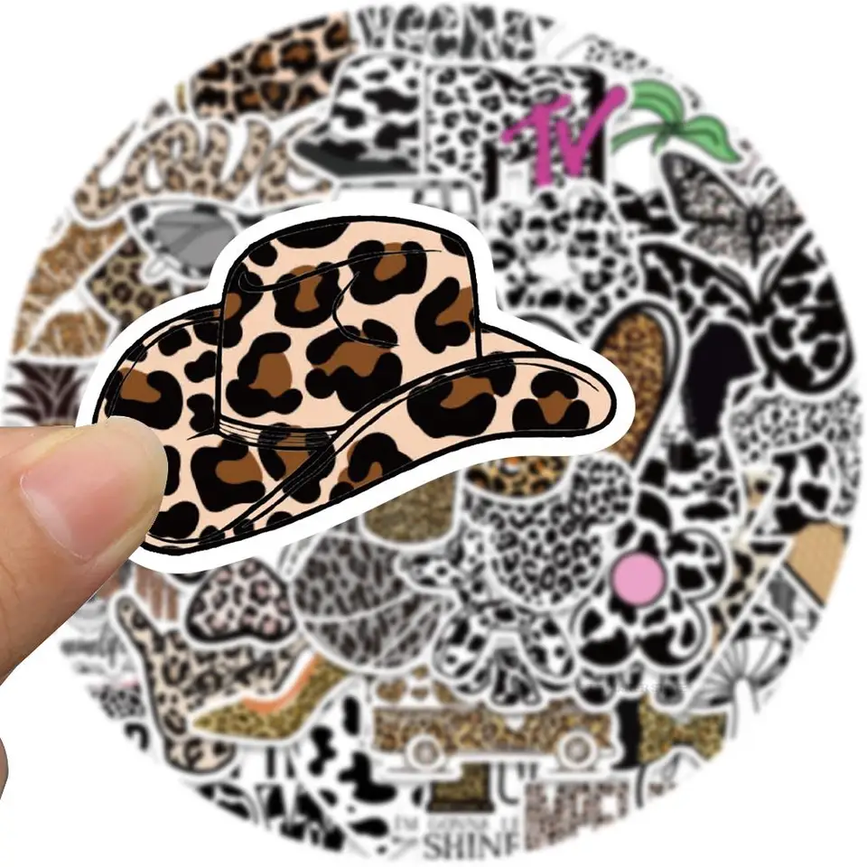 Autocollant Imprimé Léopard Noir Et Blanc, 50 Pièces, Pour Skateboard, Ordinateur Portable, Bagages, Vélo, Sac à Dos, Cool, Valise Pour Enfants, Fans, Cadeau