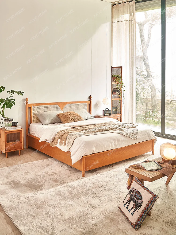 

Rattan Box Bed Small Apartment Home High Box Storage Bed Ash Double Bed