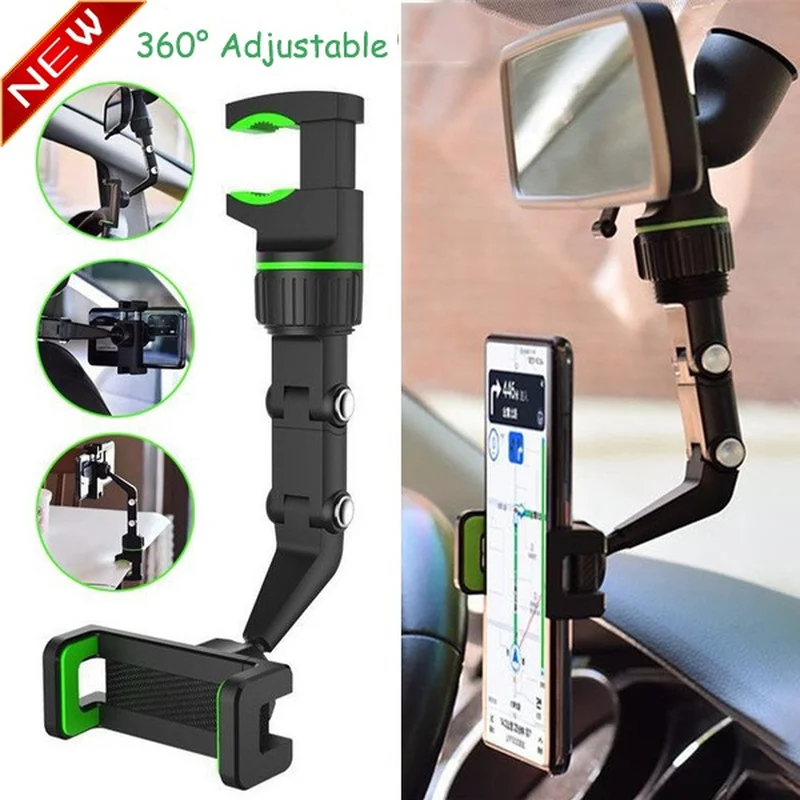 

Multifunctional Car Phone Holder for Auto Rearview Mirror Office Seat Hanging Clip Mount 360 Degree Rotation Universal Bracket