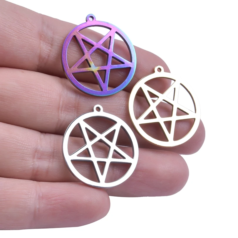 

3/9/10/20pcs Charms Round Five Pointed Star Charms Geometry Pentagram Pendants For Jewelry Making Stainless Steel Handmade DIY