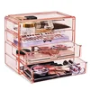 Makeup Storage Organizer Bundle Acrylic 6 Drawer Tower & 4 Drawer Wide Cosmetic Jewlery Storage Pink Durable Design Easy Access 5