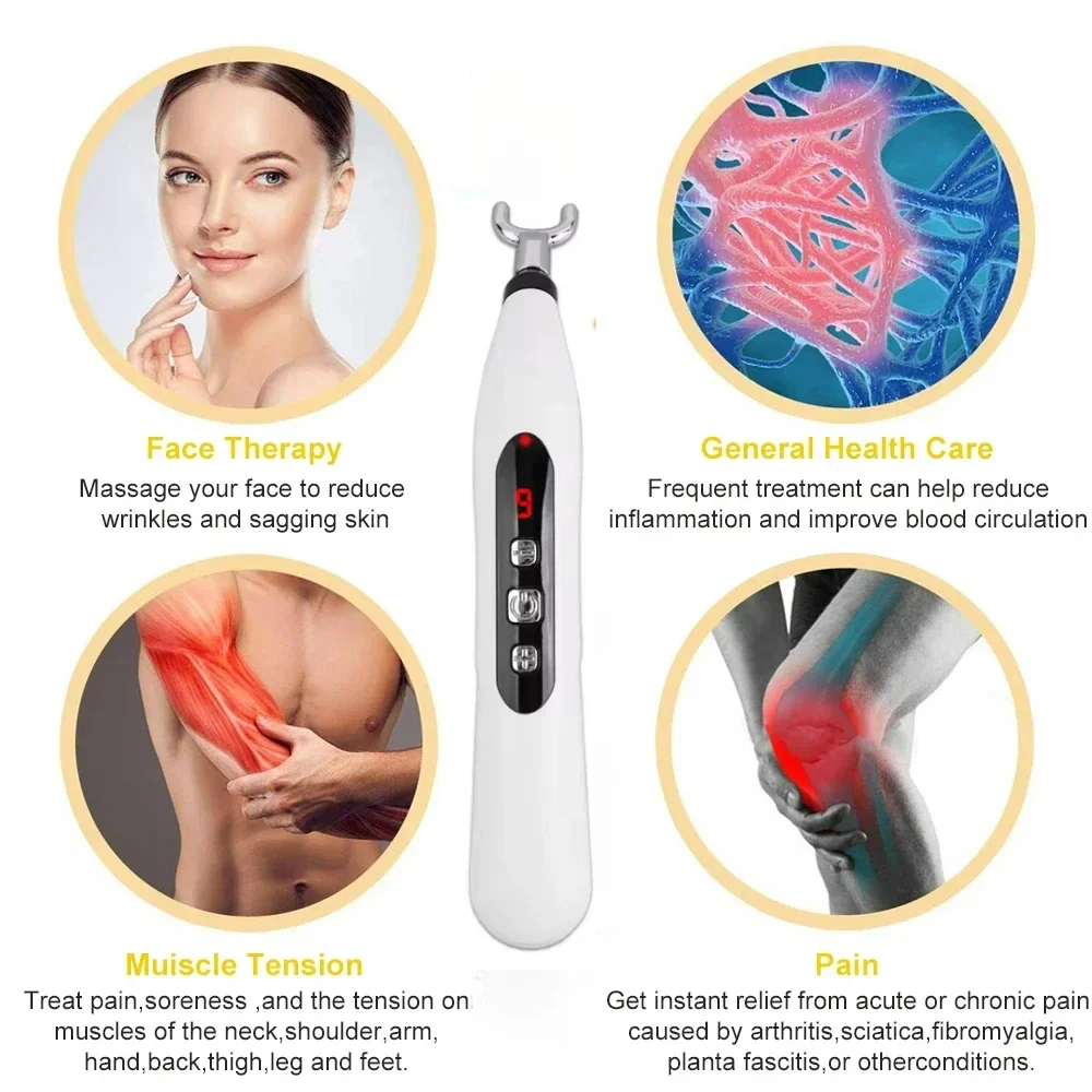Electric Acupuncture Pen TENS Point Massage Pen Laser Therapy Body Massager Muscle Stimulator Meridian Energy Pen Massage Pads