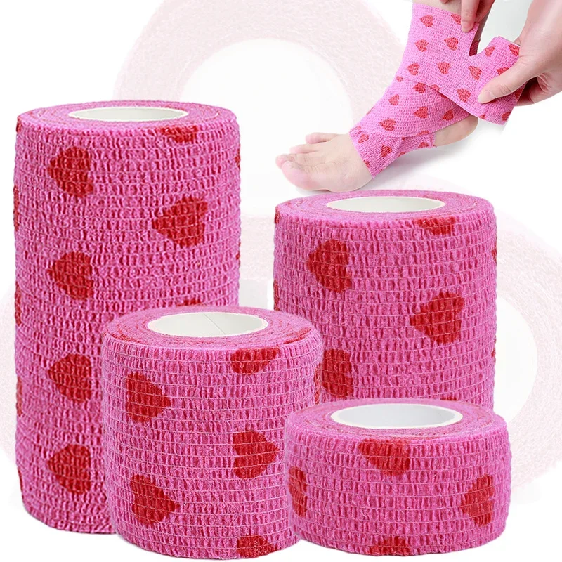 

Red Love Heart Self-Adhesive Bandage Heart Printed Self Adhesive Elastic Bandage 4.5m Sports Wrap Tape for Fingers Joint Knee