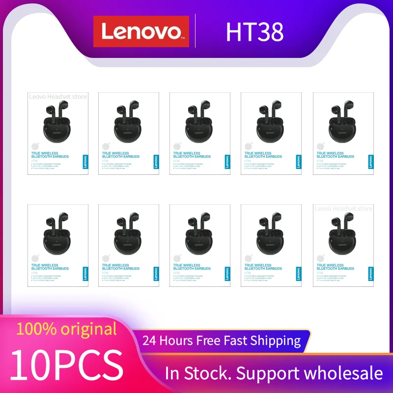 

Оригинальная беспроводная гарнитура Lenovo HT38 5 шт. 10 шт. Bluetooth Версия 5,0 Hi-Fi TWS/микрофон сенсорное управление