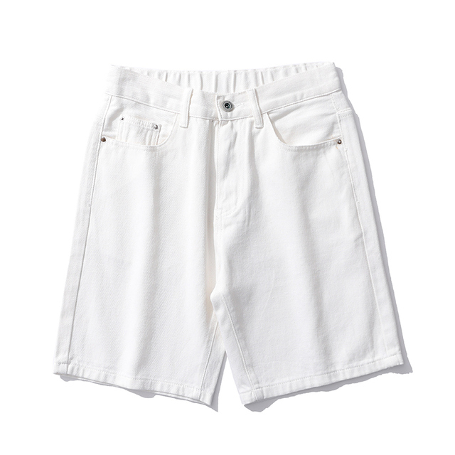 Summer New Baggy White Short Jeans for Men Classic Style Black Straight Cotton Elastic Waist Denim Shorts Male Brand