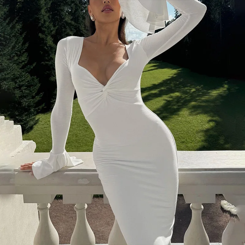 Vestido largo de otoño con volantes para mujer, elegante vestido de fiesta de retazos con cintura alta y manga larga para desplazamientos diarios, ropa femenina