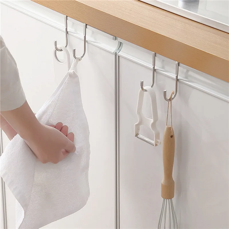 Shower Door Hook Stainless Steel Over Frameless Glass Hanger Bath Towels Clean Ball Squeegee Holder Rack S-Shape Drilling-Free