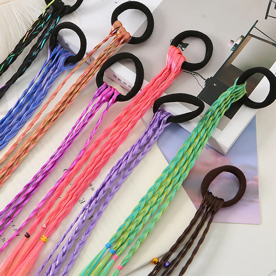 Set 4 Extension Per Capelli Colorate Arcobaleno – Trecce Finte In Poliestere, Lunghe 40 Cm, Con Elastico, Per Bambine E Ragazze, Per Feste E Cosplay - 2