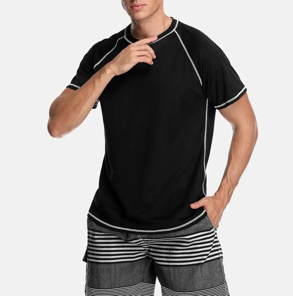 Rash Guard Surfing Swimsuit Attraco Men Rashguard Dry-Fit Short Shirt Men Diving Shirts Surf Rash Guards Top UPF 50+ Breathable Rashguard T-Shirt Beach Wear