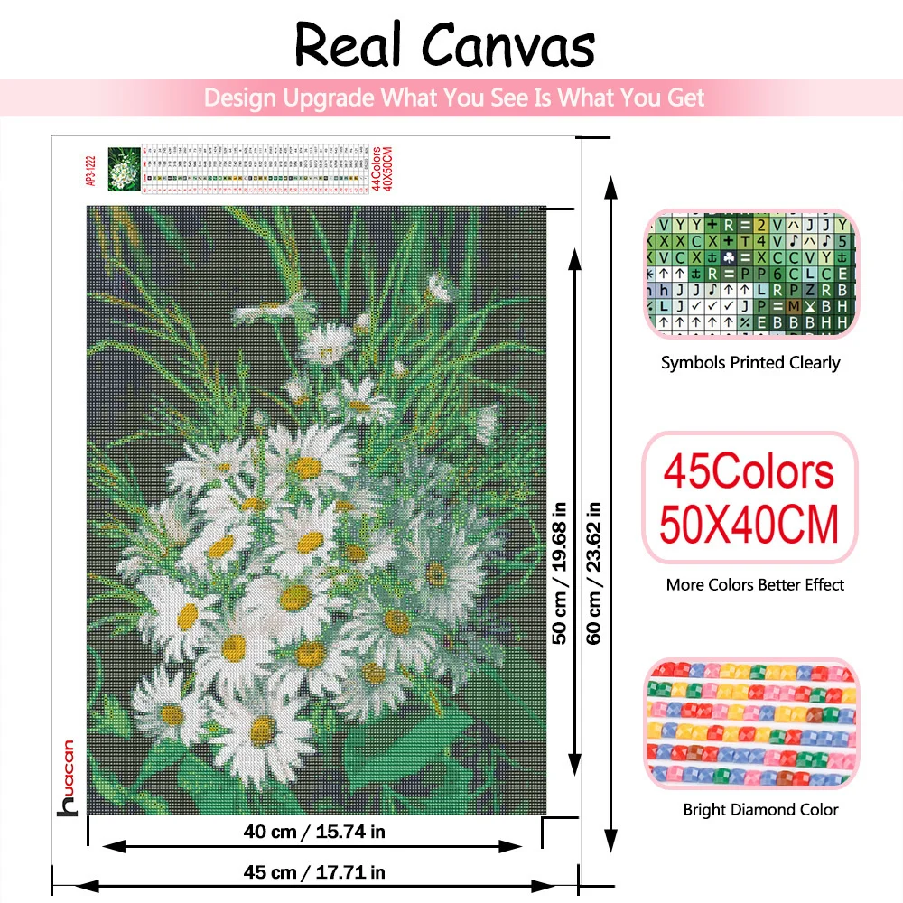 Huacan Full Square/Round Diamond Painting Daisy Cross Stitch Diamond Mosaic Chrysanthemum Decoration For Home diamond painting diamond painting accessories