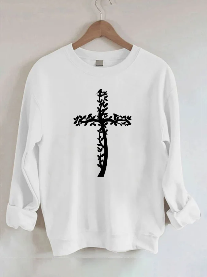 Christian Cross Crew Neck Casual Sweatshirt Fashion Women's Street Clothing Top Girl's Clothing Sweater
