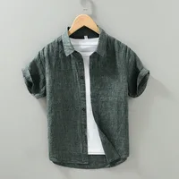 100% Linen Thin Light Breathable Shirts for Men 2024 Summer Vintage Fashion Shorts Sleeve Tops for Cityboy Youth Male Casual 1