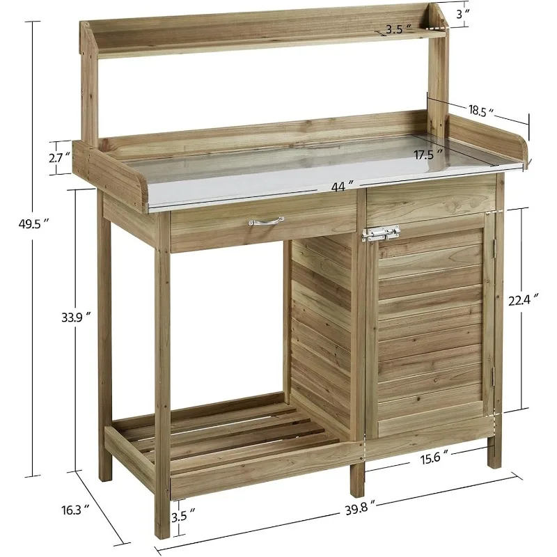 Outdoor Potting Bench with Metal Top & Storage 3