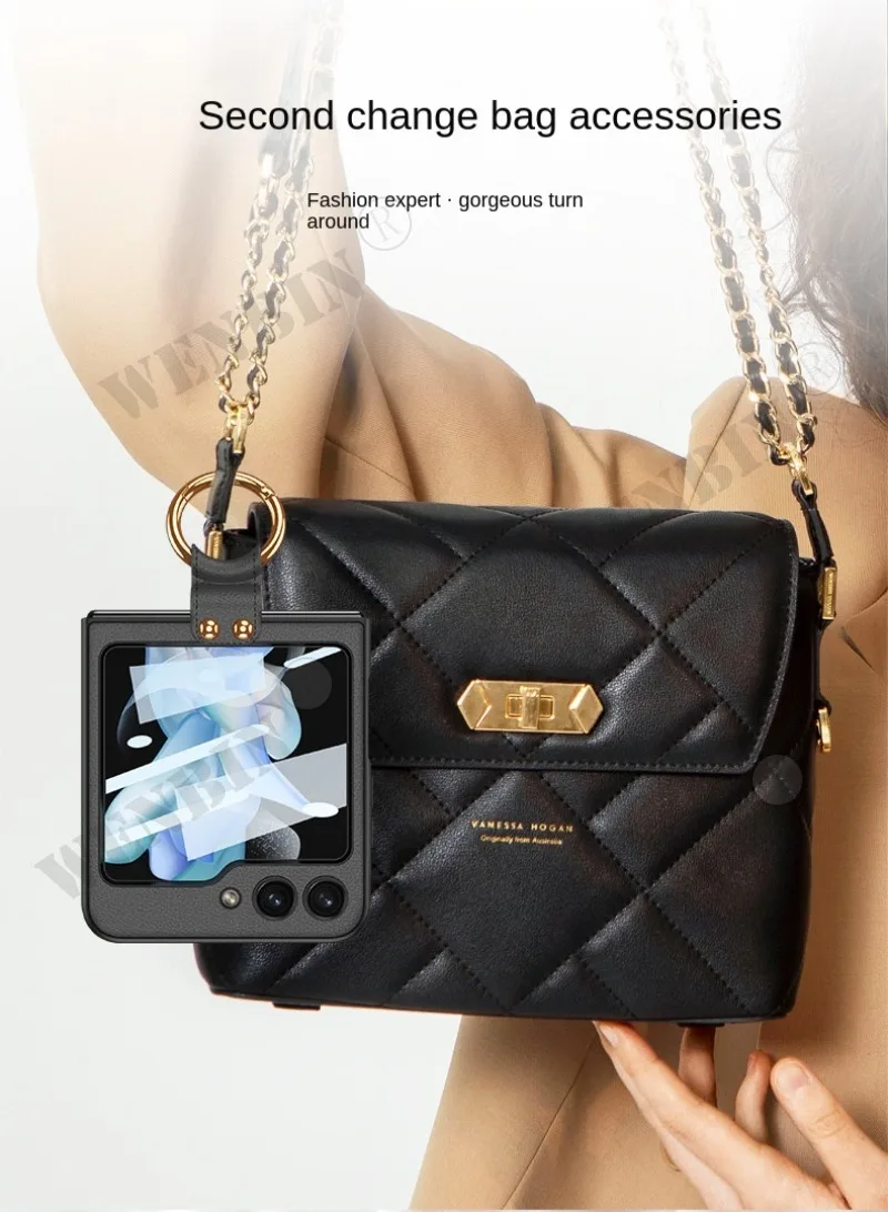 Finger Ring Capa For Samsung Z Flip 5 4 3 5G Case Luxury Leather With Camera Lens Protector Glass Phone Case Cover