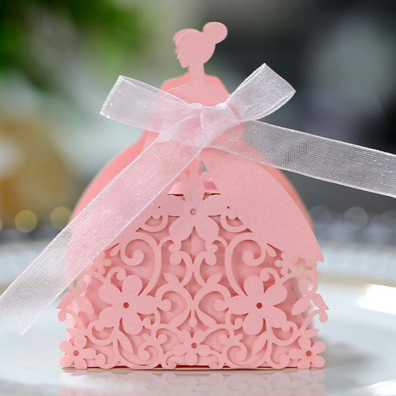 Laser Cut Pearl Paper Gift Boxes with Ribbon – Elegant Candy Chocolate Packaging for We... - SKU GBR17058 - UGI Packaging