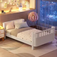 Twin Size Kids Bed with Rails, Wooden Low Beds Frame with Slats Support, Modern Twin Daybed with Detachable Side Rails 2