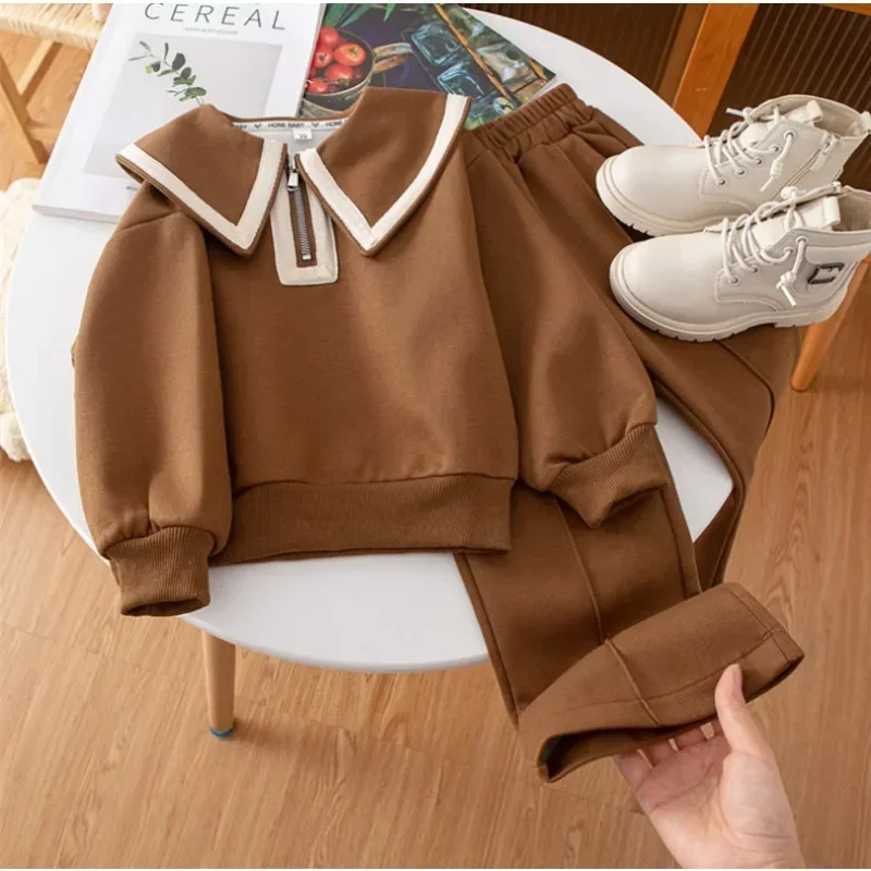 Children's Clothing Sets kids clothing set girls clothing set Lapel Long Sleeve Top + Wide Leg Pants 2 Pcs Sets Kids Boutique Clothes for Girls 3 To 7 Years